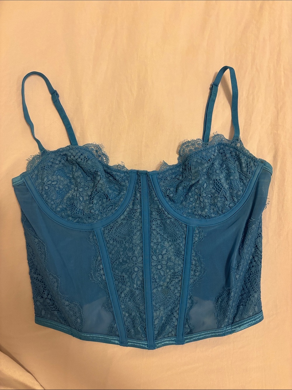 White Fox Boutique Teal Blue Lace Bustier Corset Top